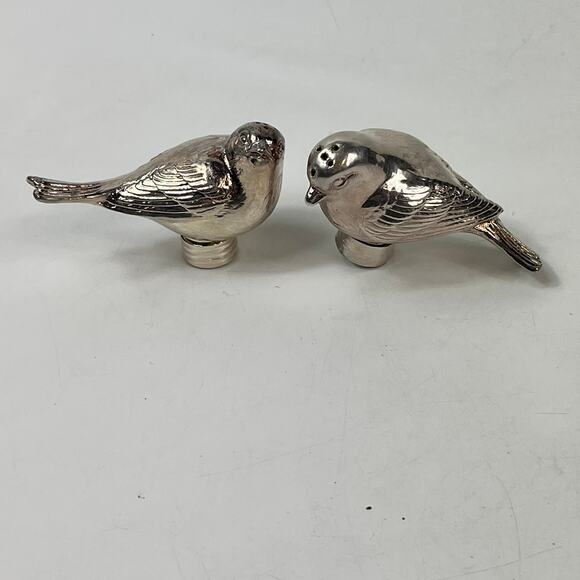 Silver Metal Bird Salt Pepper Shakers On Tree Stand Removable Vintage 911X-5 - Picture 10 of 12